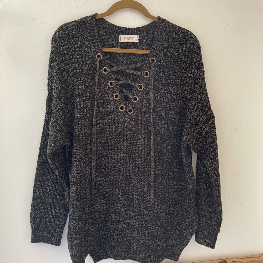 No Comment Black Lace Up Sweater Size Large
